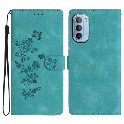 For Motorola Moto G62 5G Magnetic Phone Case Imprinted Flower Wallet Stand Leather Mobile Phone Cover
