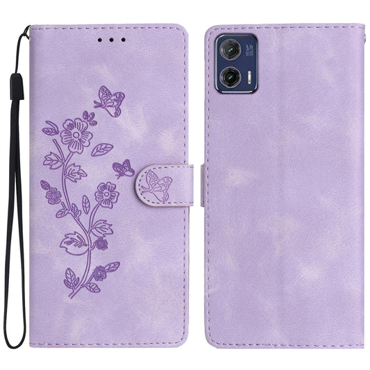 For Motorola Moto G73 5G Anti-Dust Leather Wallet Phone Case Stand Shockproof Imprinted Flower Cover Phone Case