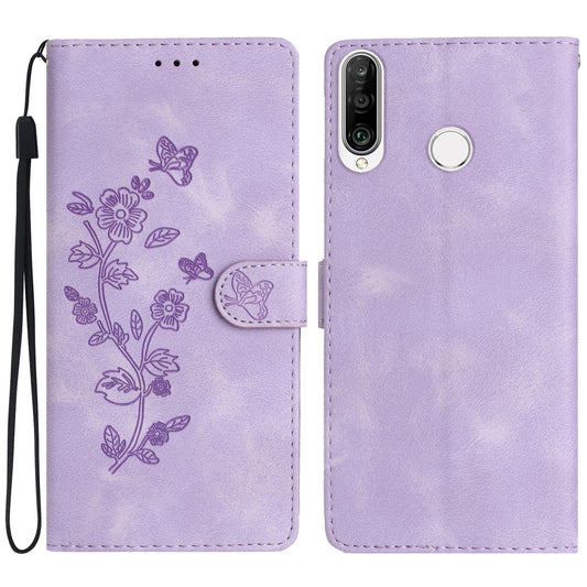 For Huawei P30 Lite / P30 Lite New Edition / nova 4e Phone Cover Imprinted Flower Wallet Stand Shockproof Leather Phone Case