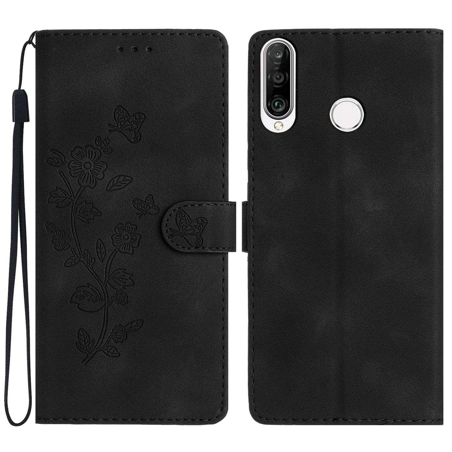 For Huawei P30 Lite / P30 Lite New Edition / nova 4e Phone Cover Imprinted Flower Wallet Stand Shockproof Leather Phone Case