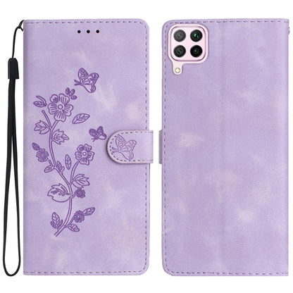 Leather Case for Huawei P40 lite 4G / nova 6 SE / Nova 7i , Wallet Stand Flower Imprint Phone Cover