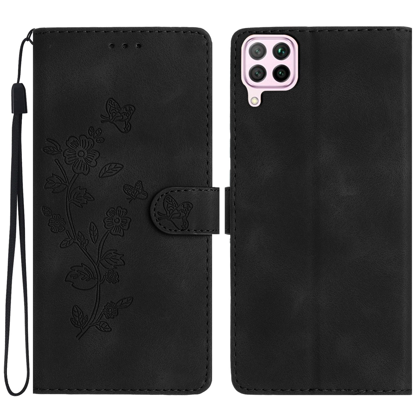 Leather Case for Huawei P40 lite 4G / nova 6 SE / Nova 7i , Wallet Stand Flower Imprint Phone Cover