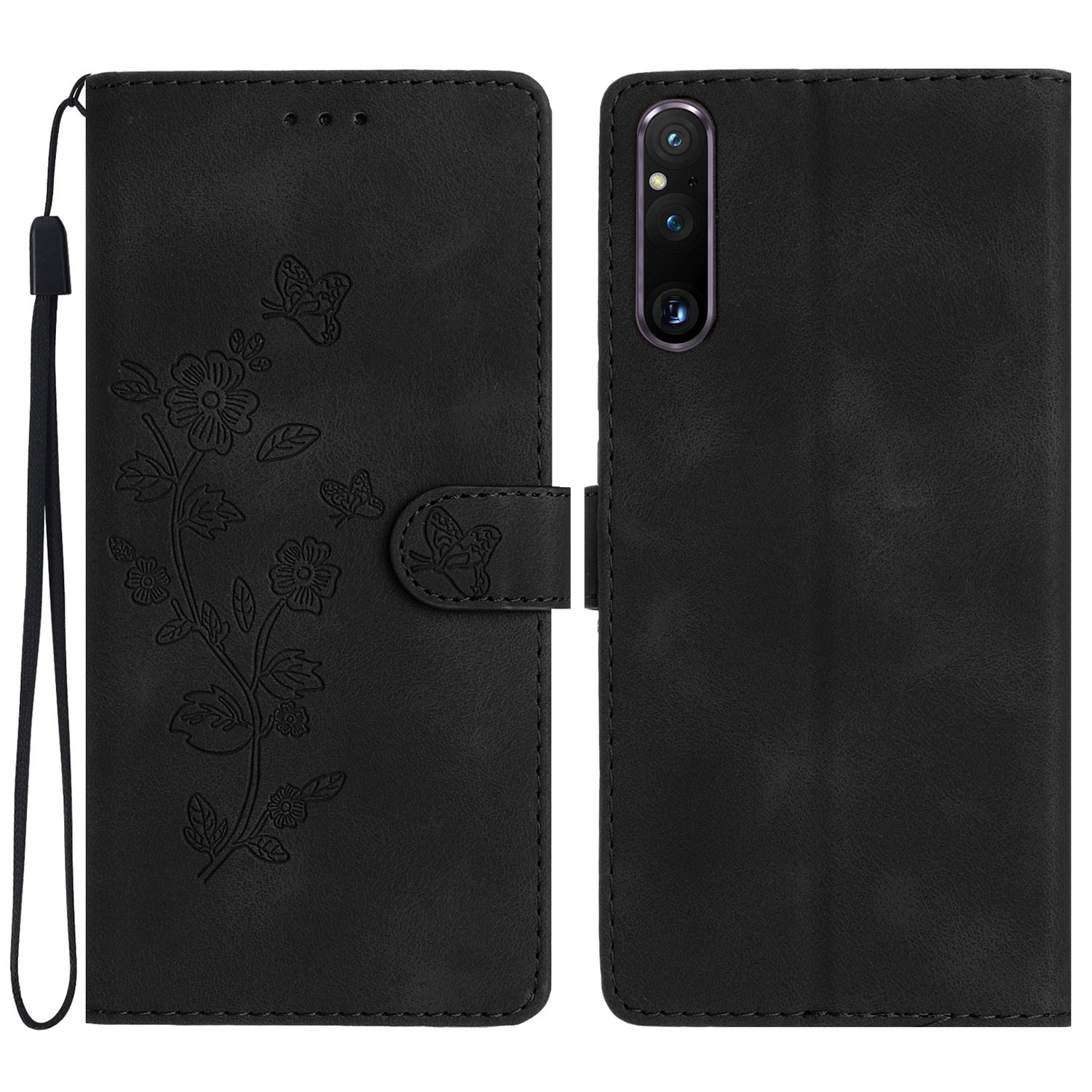 Flower Imprint Leather Case for Sony Xperia 1 V , Wallet Stand Anti-scratch Mobile Phone Cover