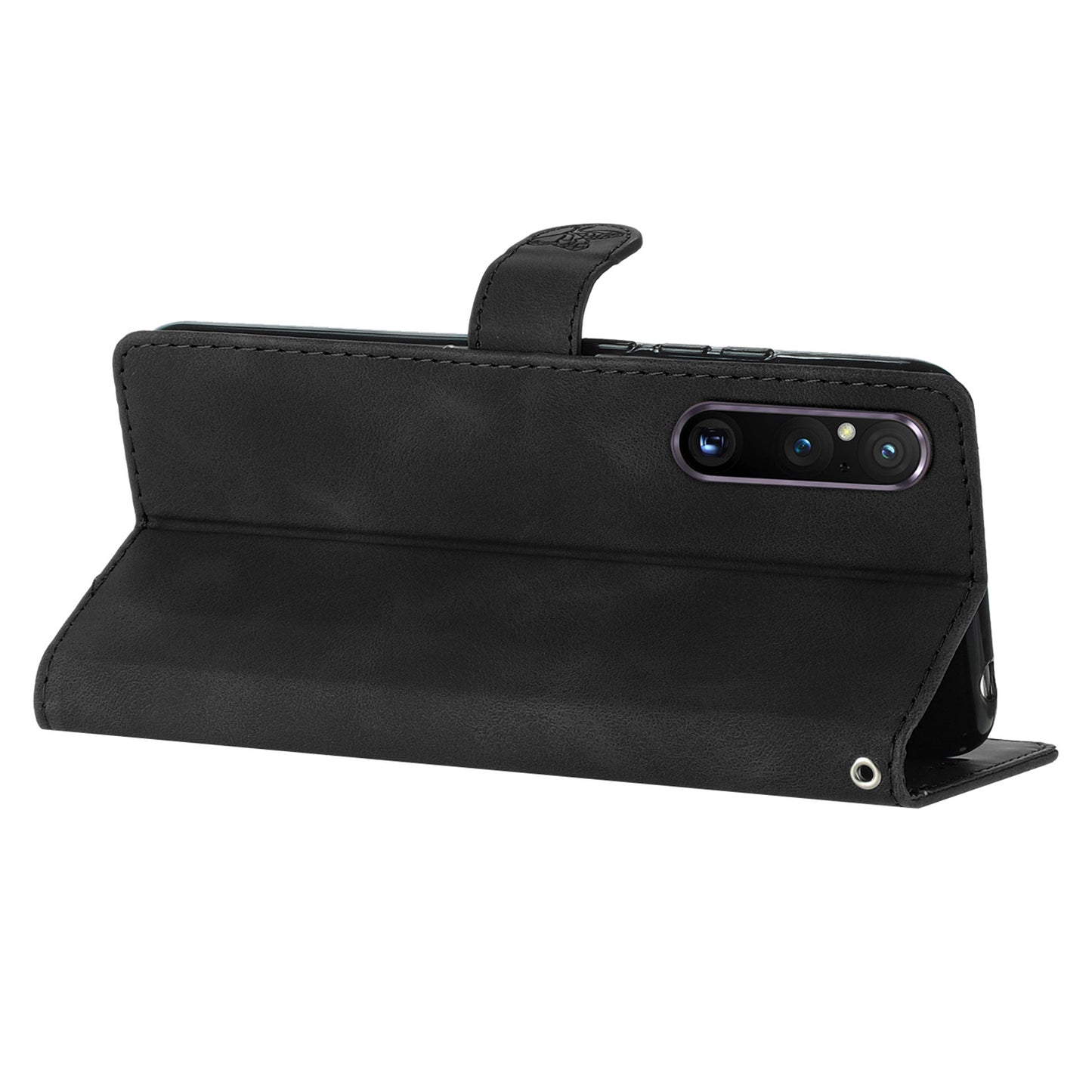 Flower Imprint Leather Case for Sony Xperia 1 V , Wallet Stand Anti-scratch Mobile Phone Cover