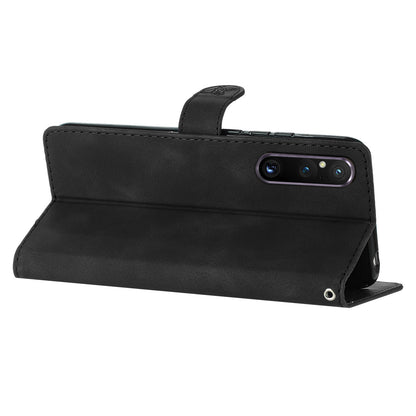 Flower Imprint Leather Case for Sony Xperia 1 V , Wallet Stand Anti-scratch Mobile Phone Cover