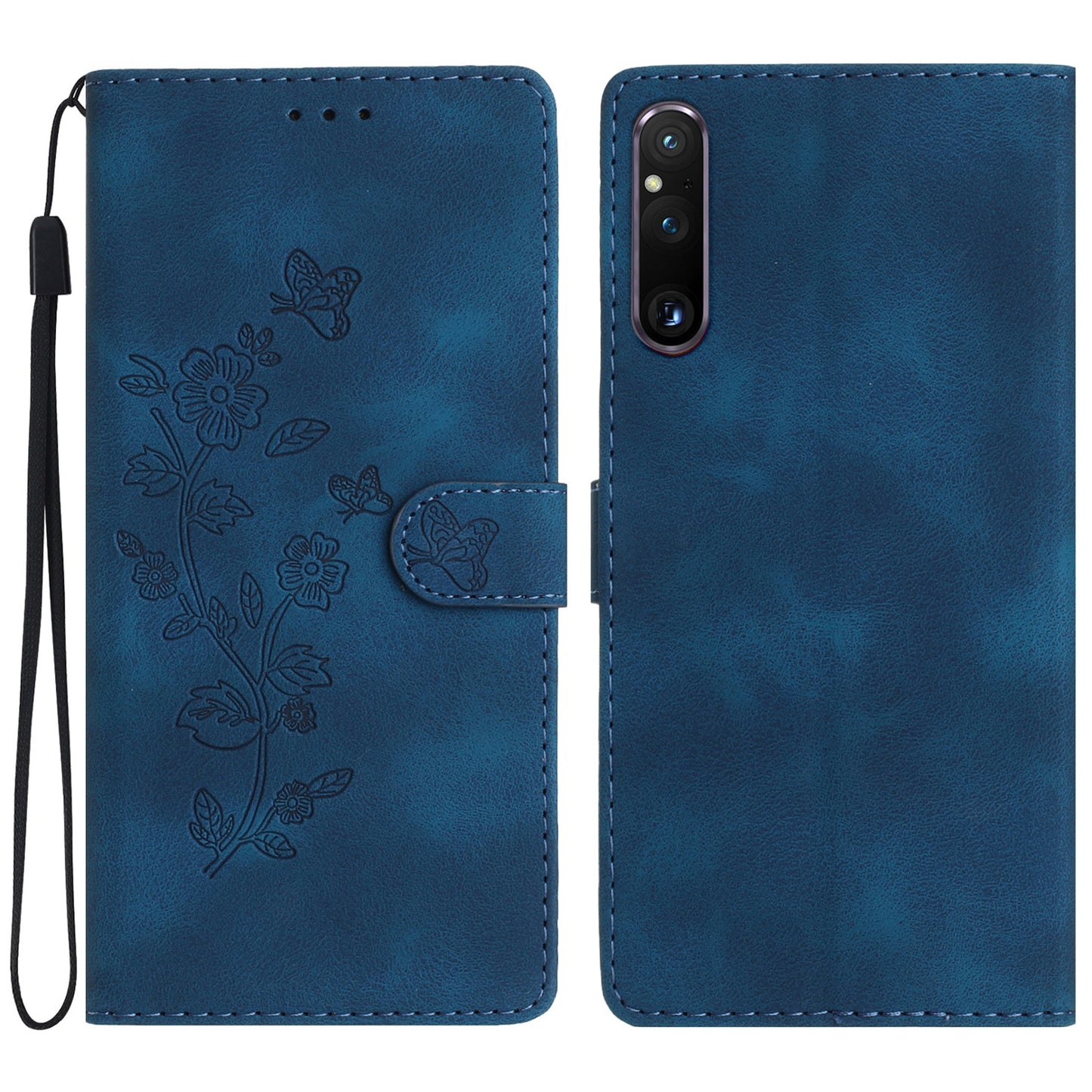 Flower Imprint Leather Case for Sony Xperia 1 V , Wallet Stand Anti-scratch Mobile Phone Cover