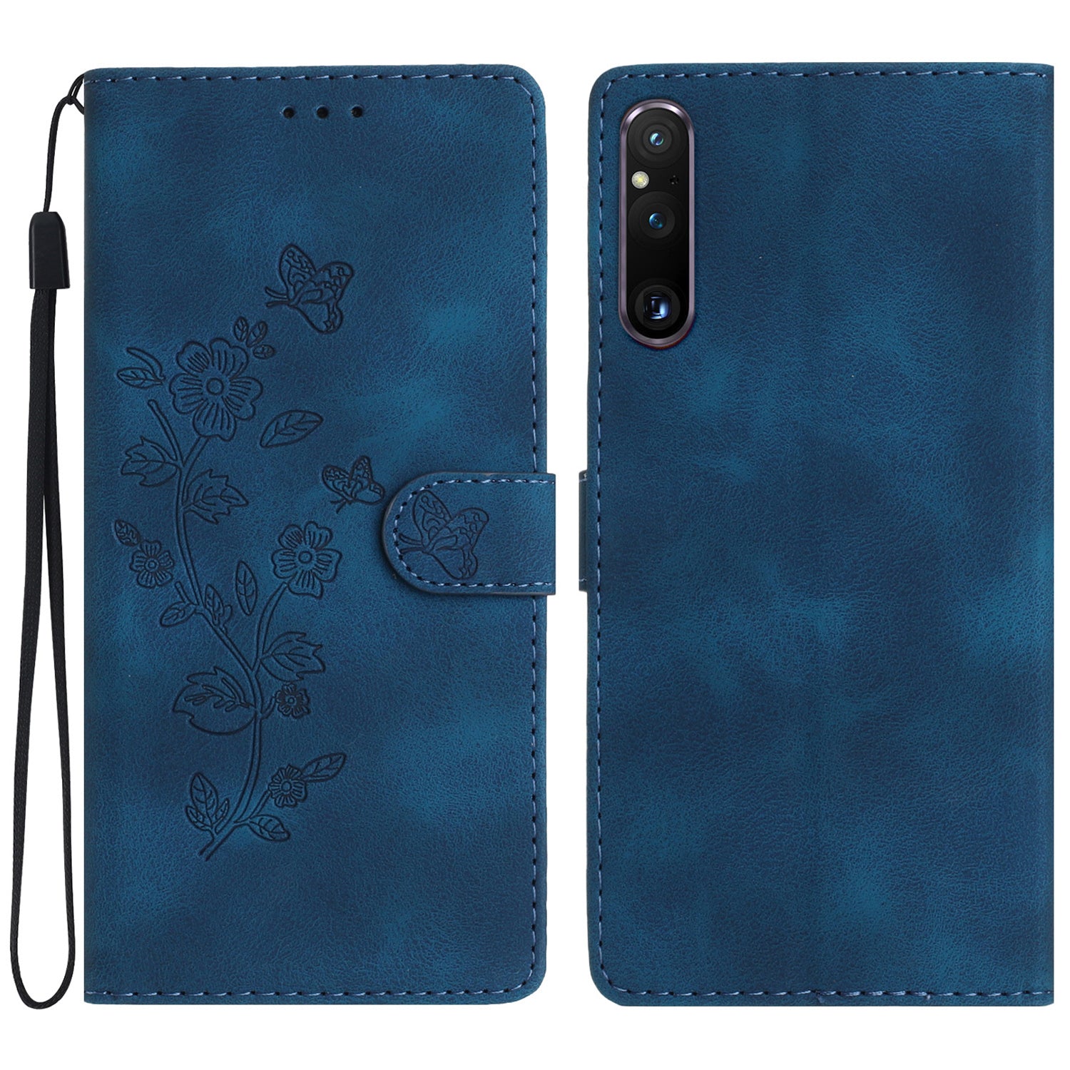 Flower Imprint Leather Case for Sony Xperia 1 V , Wallet Stand Anti-scratch Mobile Phone Cover