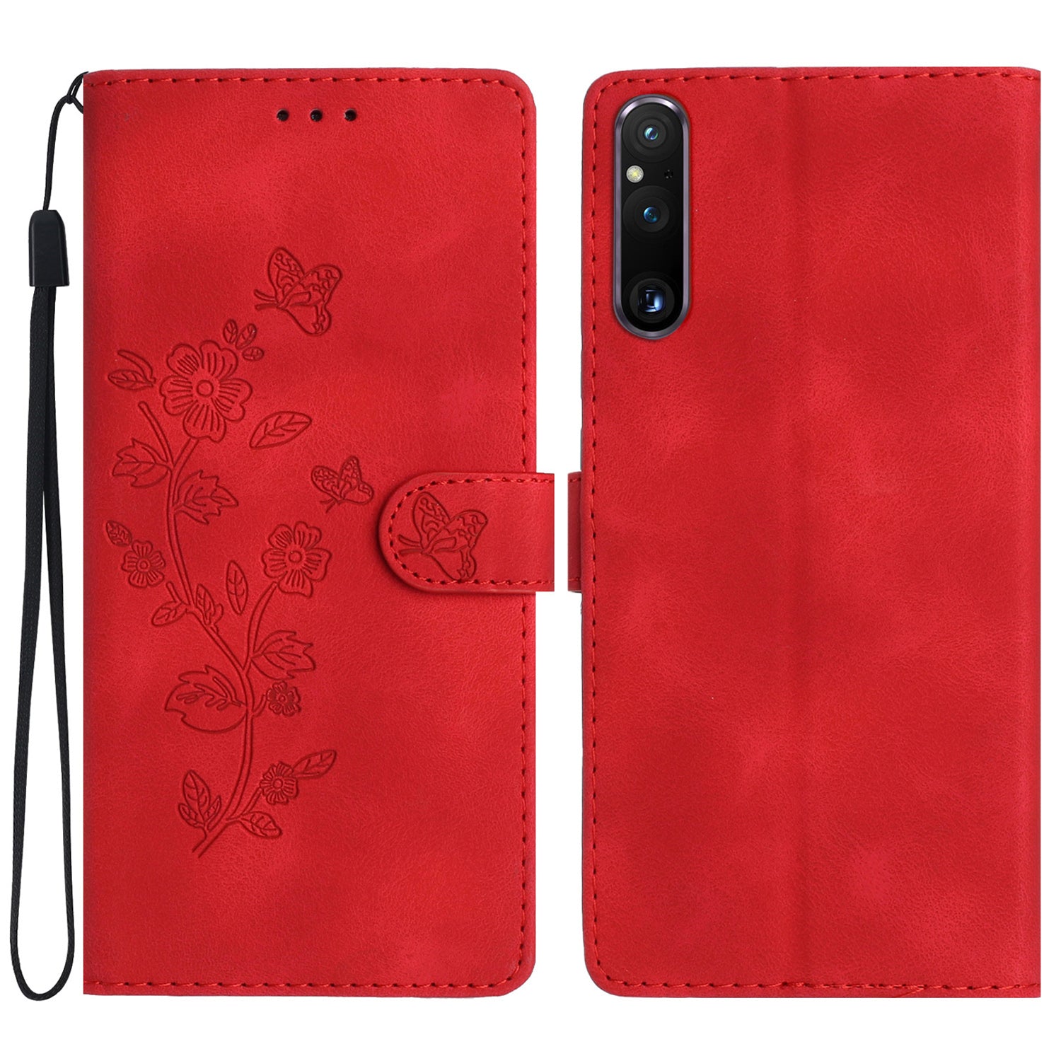 Flower Imprint Leather Case for Sony Xperia 1 V , Wallet Stand Anti-scratch Mobile Phone Cover