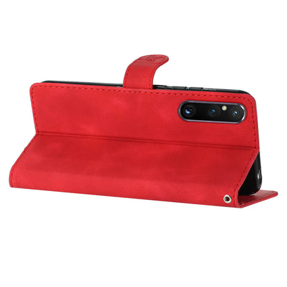 Flower Imprint Leather Case for Sony Xperia 1 V , Wallet Stand Anti-scratch Mobile Phone Cover