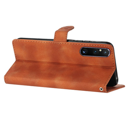 Flower Imprint Leather Case for Sony Xperia 1 V , Wallet Stand Anti-scratch Mobile Phone Cover