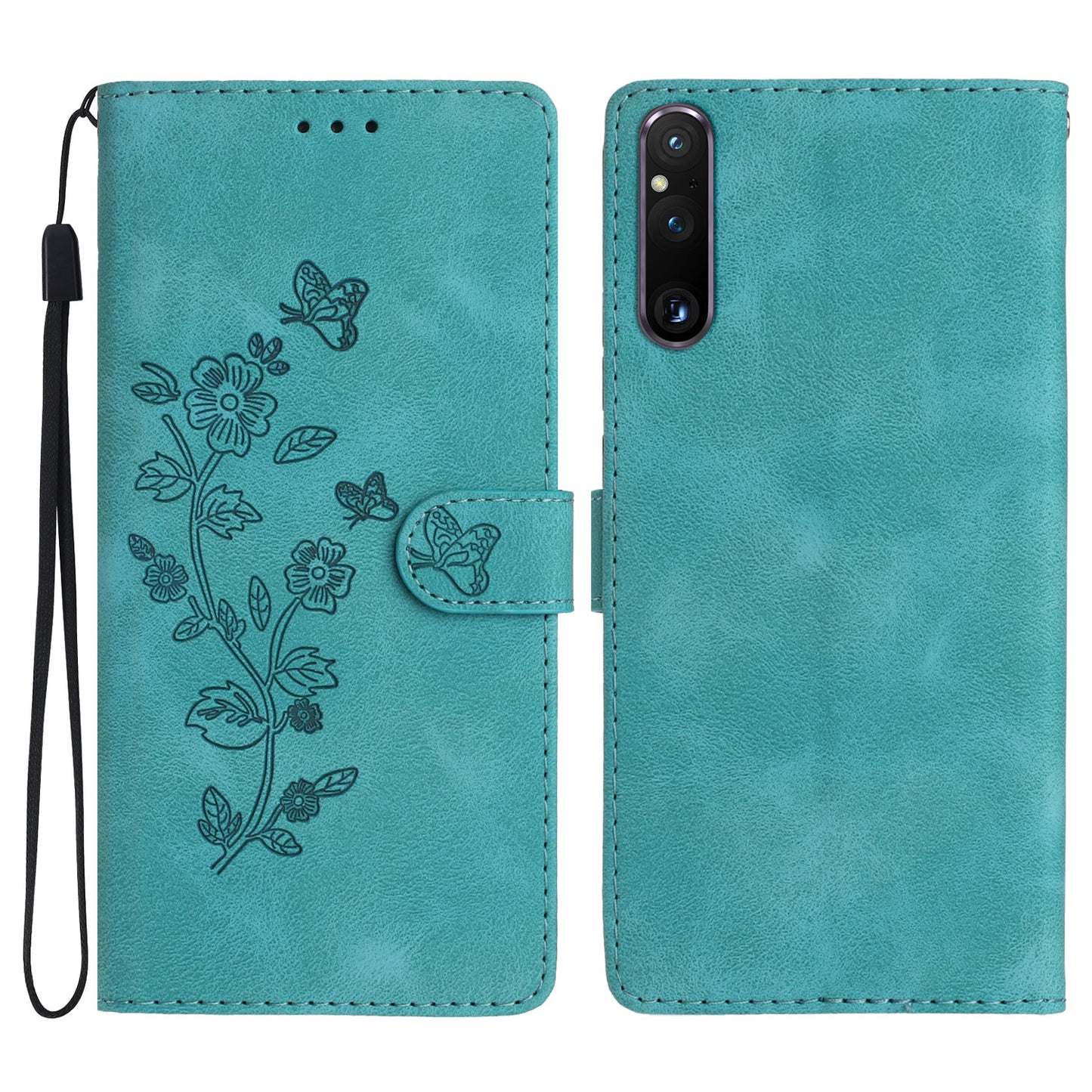 Flower Imprint Leather Case for Sony Xperia 1 V , Wallet Stand Anti-scratch Mobile Phone Cover