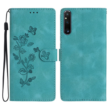 Flower Imprint Leather Case for Sony Xperia 1 V , Wallet Stand Anti-scratch Mobile Phone Cover