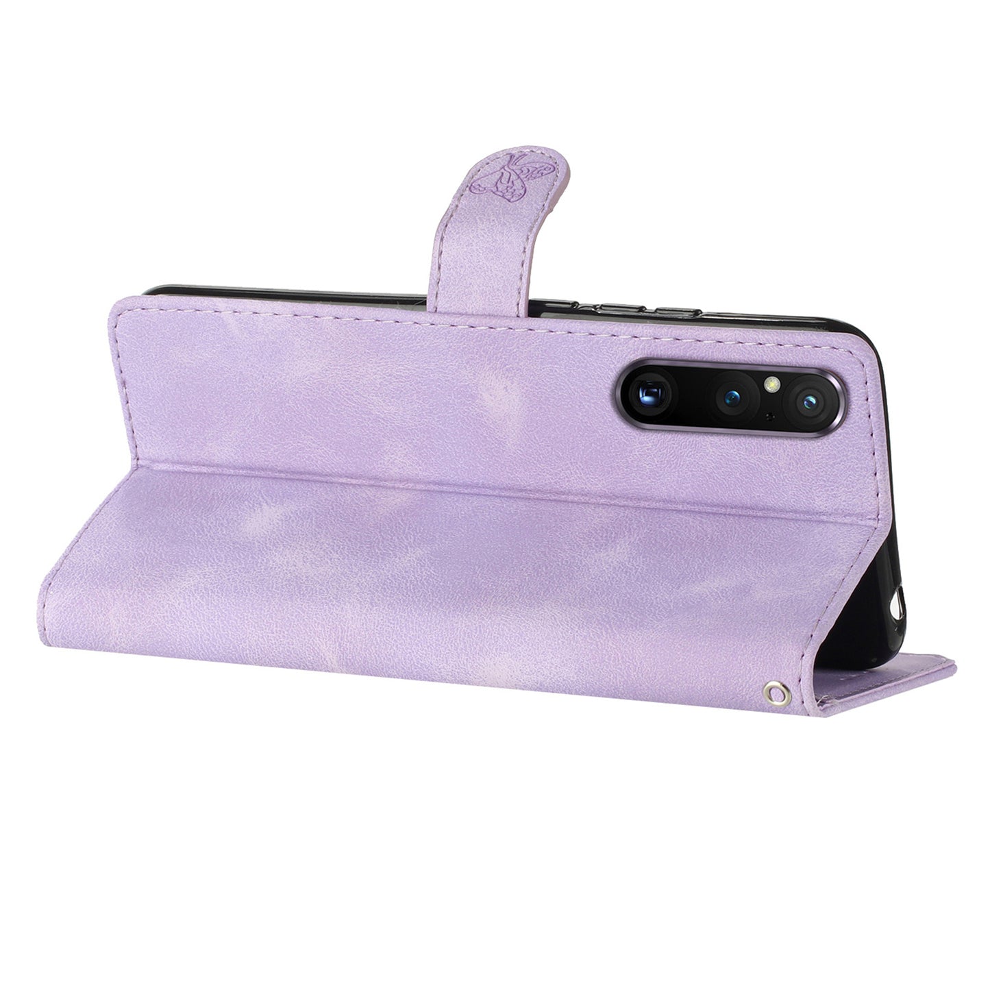 Flower Imprint Leather Case for Sony Xperia 1 V , Wallet Stand Anti-scratch Mobile Phone Cover