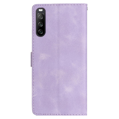 Leather Case for Sony Xperia 10 V , Fingerprint Proof Wallet Stand Flower Imprint Phone Cover