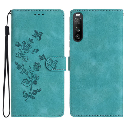 Leather Case for Sony Xperia 10 V , Fingerprint Proof Wallet Stand Flower Imprint Phone Cover