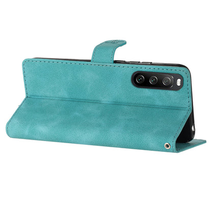 Leather Case for Sony Xperia 10 V , Fingerprint Proof Wallet Stand Flower Imprint Phone Cover