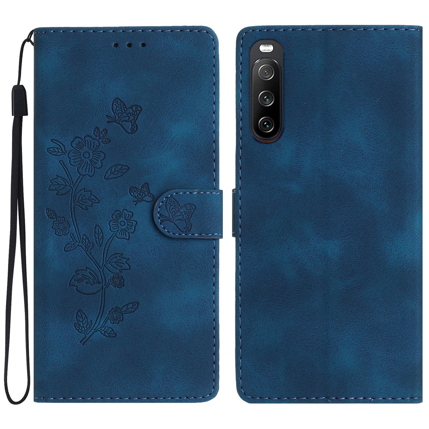 Leather Case for Sony Xperia 10 V , Fingerprint Proof Wallet Stand Flower Imprint Phone Cover