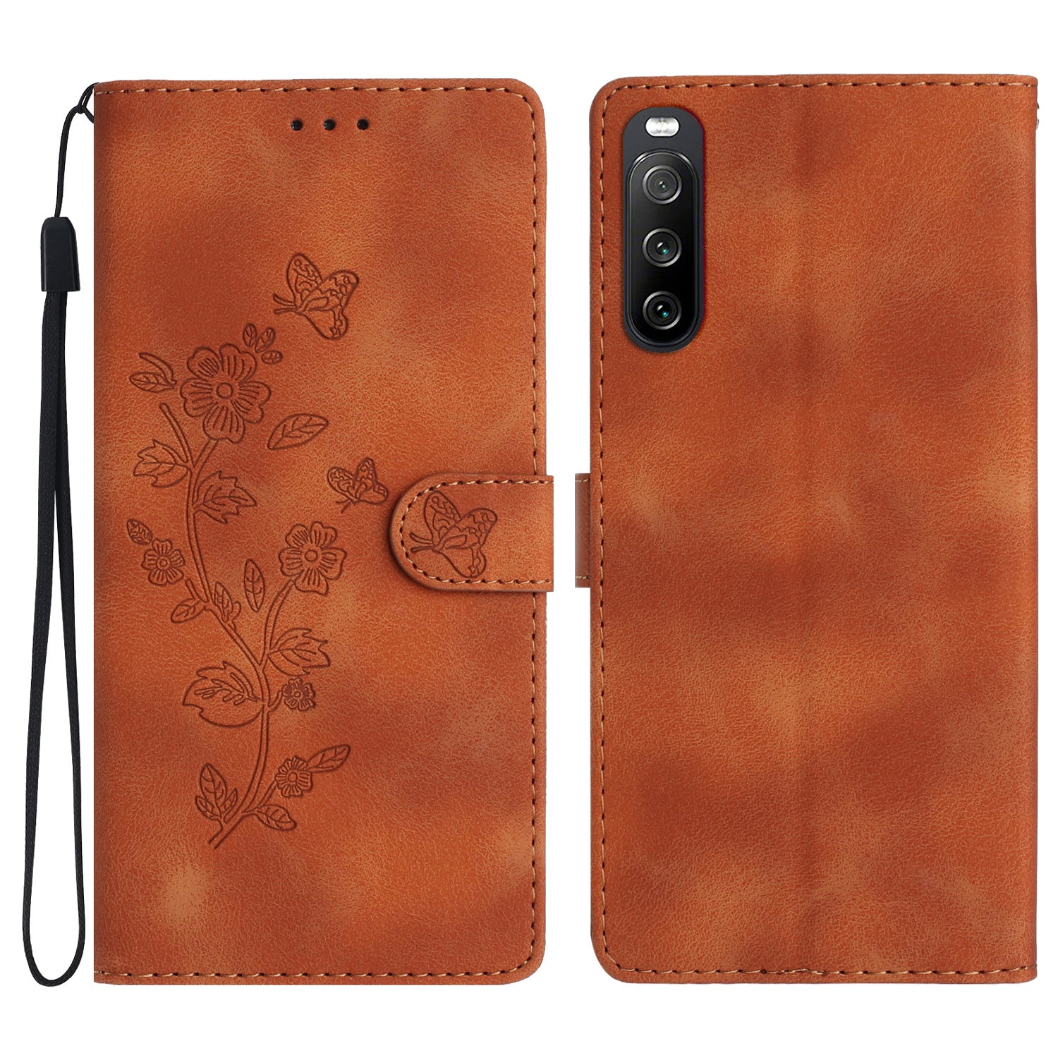 Leather Case for Sony Xperia 10 V , Fingerprint Proof Wallet Stand Flower Imprint Phone Cover