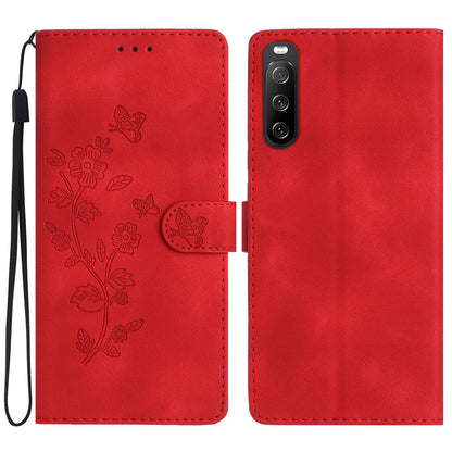 Leather Case for Sony Xperia 10 V , Fingerprint Proof Wallet Stand Flower Imprint Phone Cover