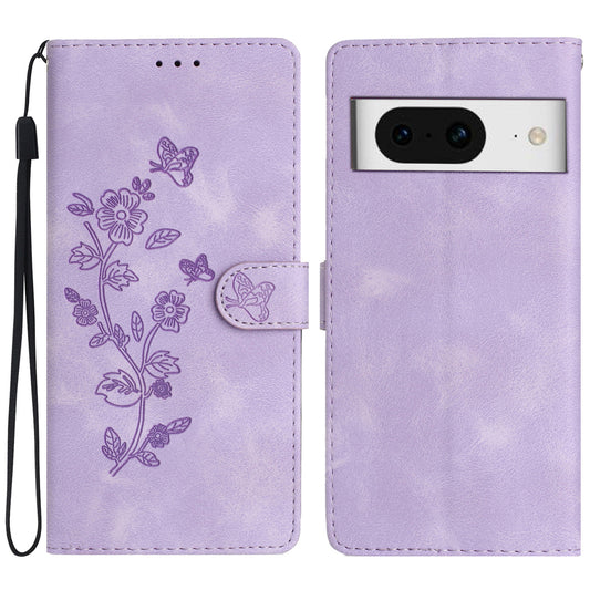For Google Pixel 8 Phone Cover Imprinted Flower Wallet Stand PU Leather Magnetic Mobile Phone Case