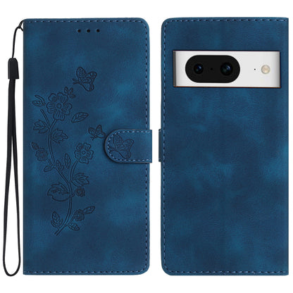 For Google Pixel 8 Phone Cover Imprinted Flower Wallet Stand PU Leather Magnetic Mobile Phone Case
