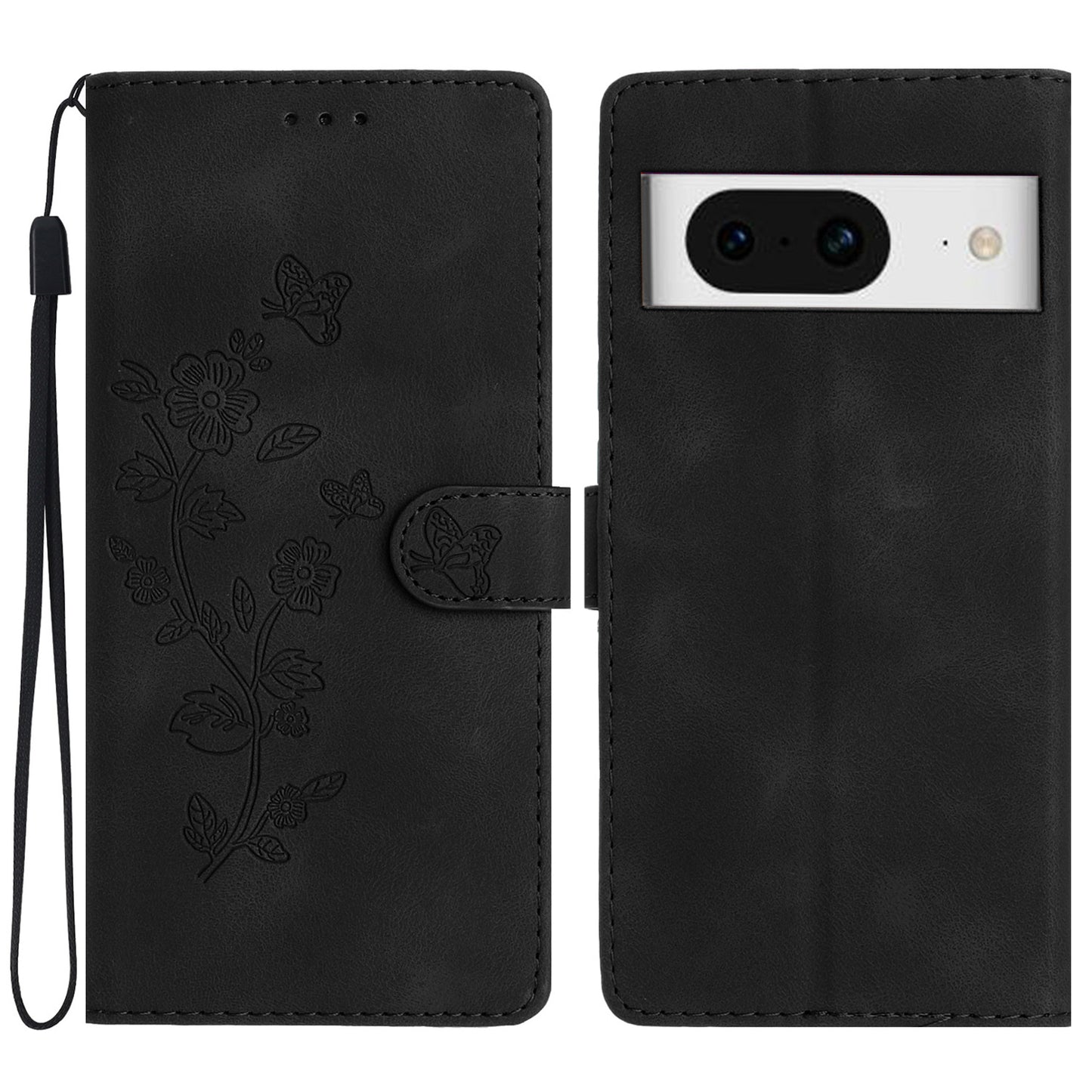 For Google Pixel 8 Phone Cover Imprinted Flower Wallet Stand PU Leather Magnetic Mobile Phone Case