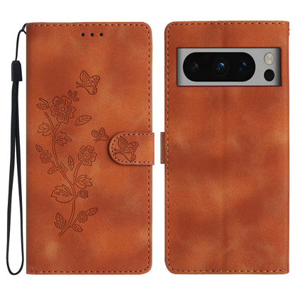 For Google Pixel 8 Pro Shockproof Smartphone Case Imprinted Flower Leather Stand Phone Cover Wallet