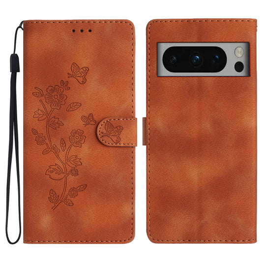 For Google Pixel 8 Pro Shockproof Smartphone Case Imprinted Flower Leather Stand Phone Cover Wallet