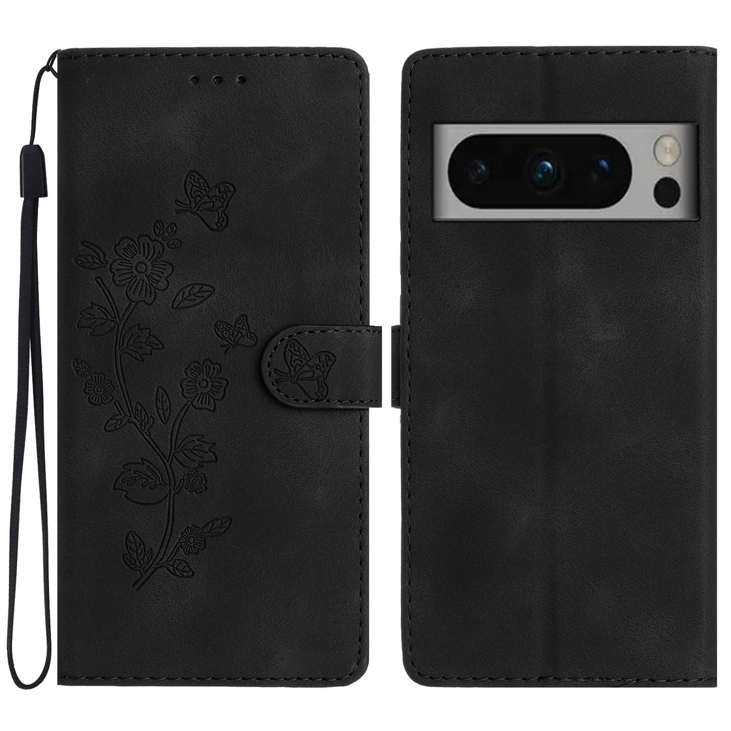 For Google Pixel 8 Pro Shockproof Smartphone Case Imprinted Flower Leather Stand Phone Cover Wallet