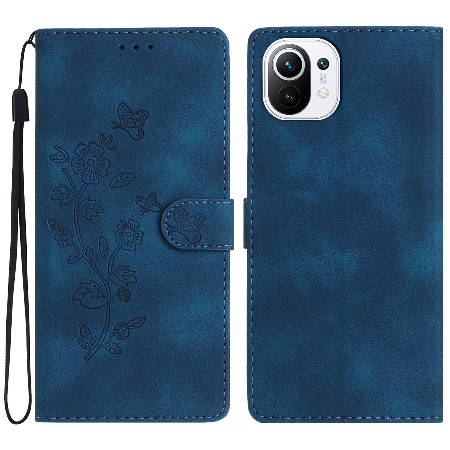 For Xiaomi 11 Lite 5G NE / Mi 11 Lite 5G / 4G Stand Phone Case Imprinted Flower PU Leather+TPU Phone Cover Wallet