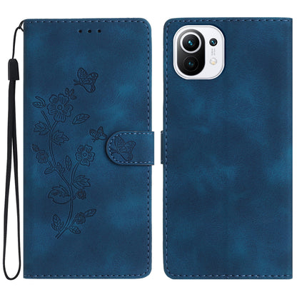 For Xiaomi 11 Lite 5G NE / Mi 11 Lite 5G / 4G Stand Phone Case Imprinted Flower PU Leather+TPU Phone Cover Wallet