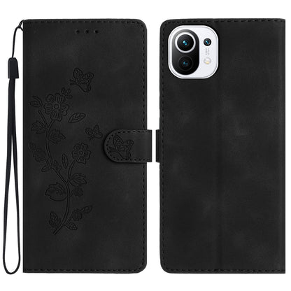 For Xiaomi 11 Lite 5G NE / Mi 11 Lite 5G / 4G Stand Phone Case Imprinted Flower PU Leather+TPU Phone Cover Wallet