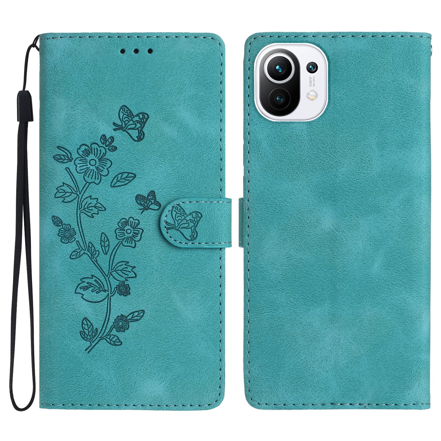 For Xiaomi 11 Lite 5G NE / Mi 11 Lite 5G / 4G Stand Phone Case Imprinted Flower PU Leather+TPU Phone Cover Wallet
