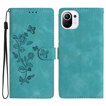 For Xiaomi 11 Lite 5G NE / Mi 11 Lite 5G / 4G Stand Phone Case Imprinted Flower PU Leather+TPU Phone Cover Wallet