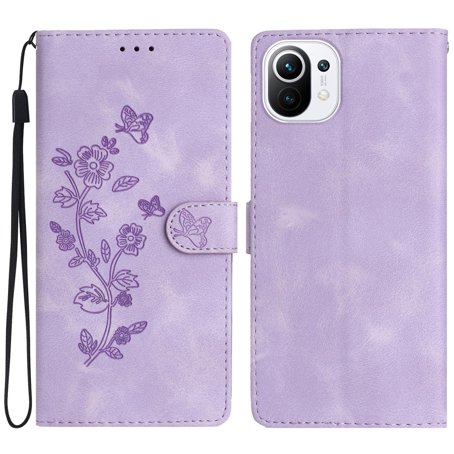 For Xiaomi 11 Lite 5G NE / Mi 11 Lite 5G / 4G Stand Phone Case Imprinted Flower PU Leather+TPU Phone Cover Wallet