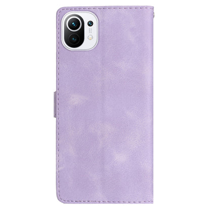 For Xiaomi 11 Lite 5G NE / Mi 11 Lite 5G / 4G Stand Phone Case Imprinted Flower PU Leather+TPU Phone Cover Wallet