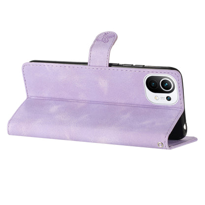 For Xiaomi 11 Lite 5G NE / Mi 11 Lite 5G / 4G Stand Phone Case Imprinted Flower PU Leather+TPU Phone Cover Wallet