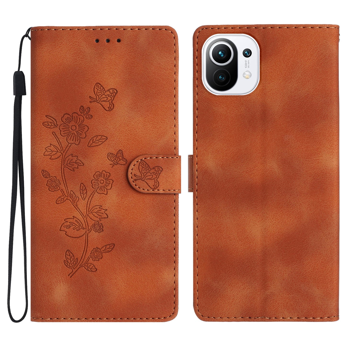 For Xiaomi 11 Lite 5G NE / Mi 11 Lite 5G / 4G Stand Phone Case Imprinted Flower PU Leather+TPU Phone Cover Wallet