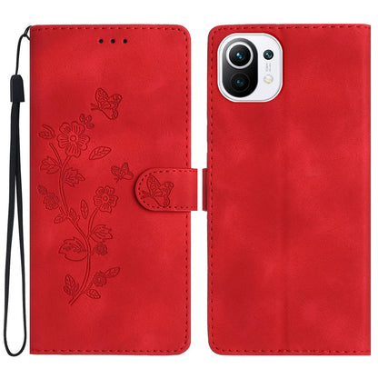 For Xiaomi 11 Lite 5G NE / Mi 11 Lite 5G / 4G Stand Phone Case Imprinted Flower PU Leather+TPU Phone Cover Wallet