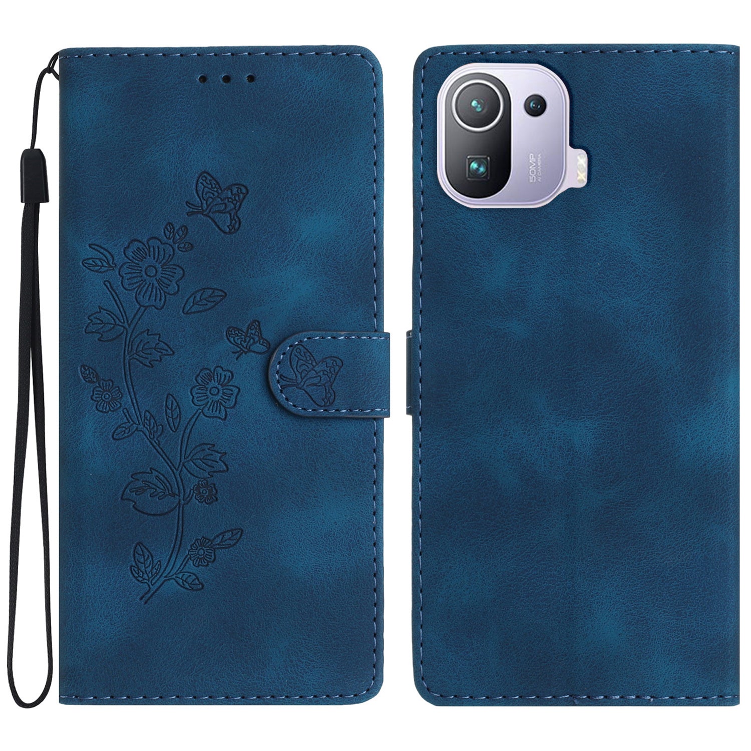Imprinted Flower Phone Case for Xiaomi Mi 11 Pro , Shockproof Wallet Stand PU Leather Phone Cover