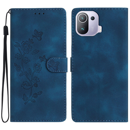 Imprinted Flower Phone Case for Xiaomi Mi 11 Pro , Shockproof Wallet Stand PU Leather Phone Cover