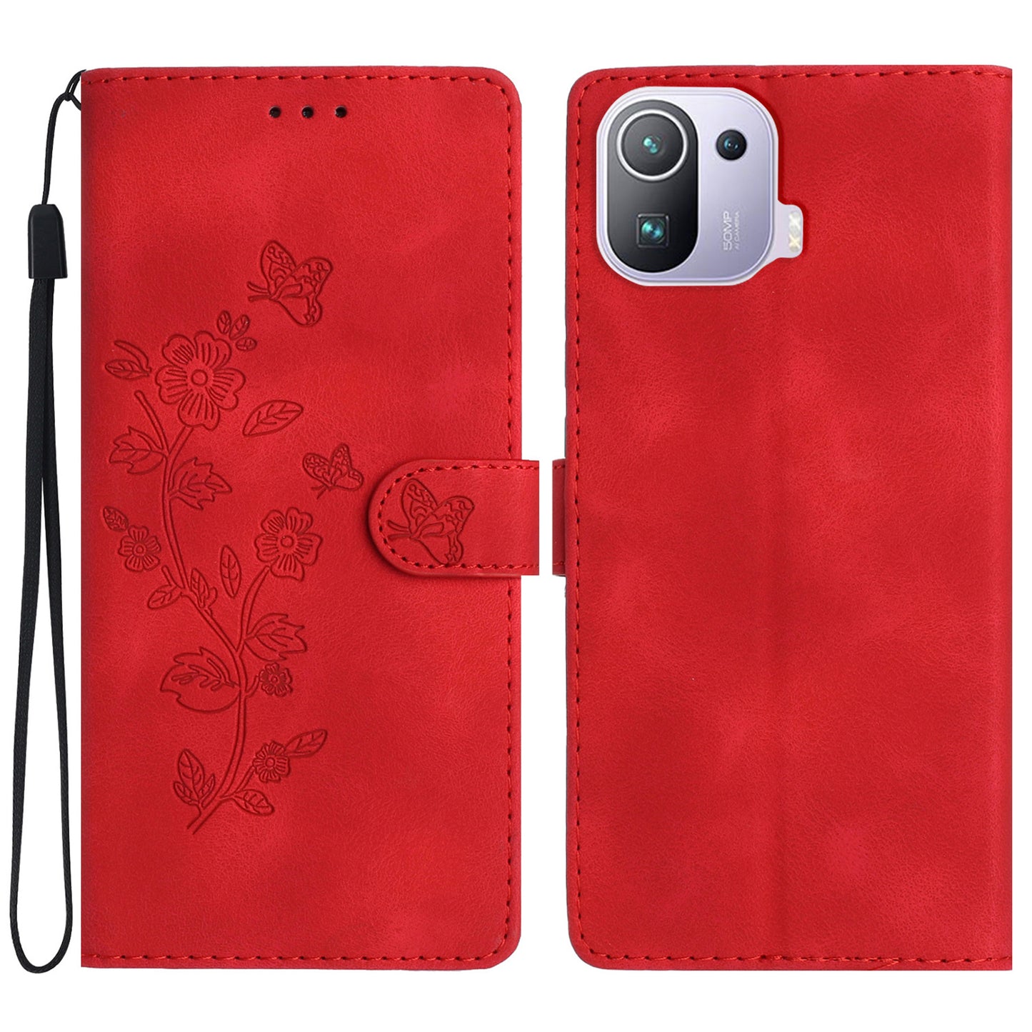 Imprinted Flower Phone Case for Xiaomi Mi 11 Pro , Shockproof Wallet Stand PU Leather Phone Cover