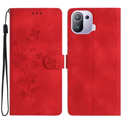 Imprinted Flower Phone Case for Xiaomi Mi 11 Pro , Shockproof Wallet Stand PU Leather Phone Cover