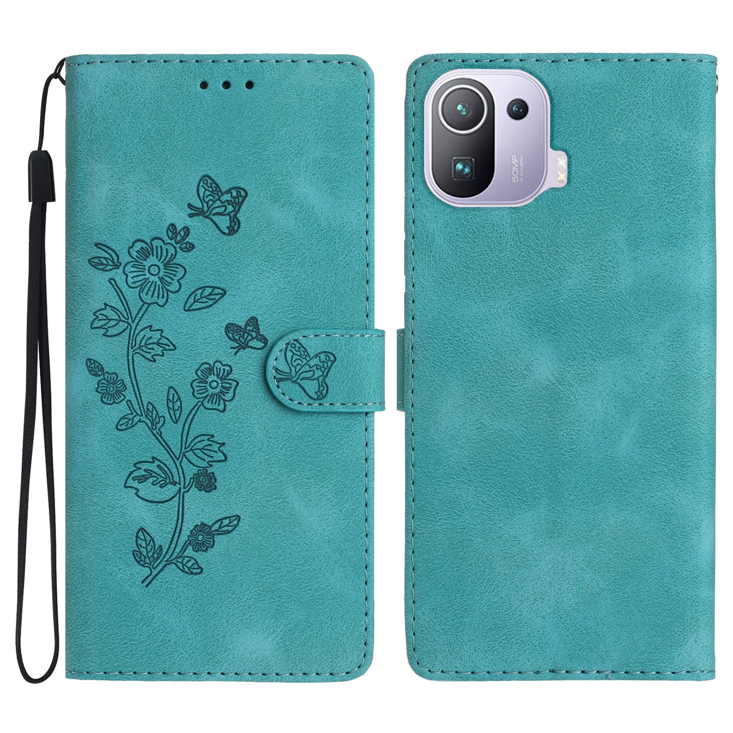 Imprinted Flower Phone Case for Xiaomi Mi 11 Pro , Shockproof Wallet Stand PU Leather Phone Cover
