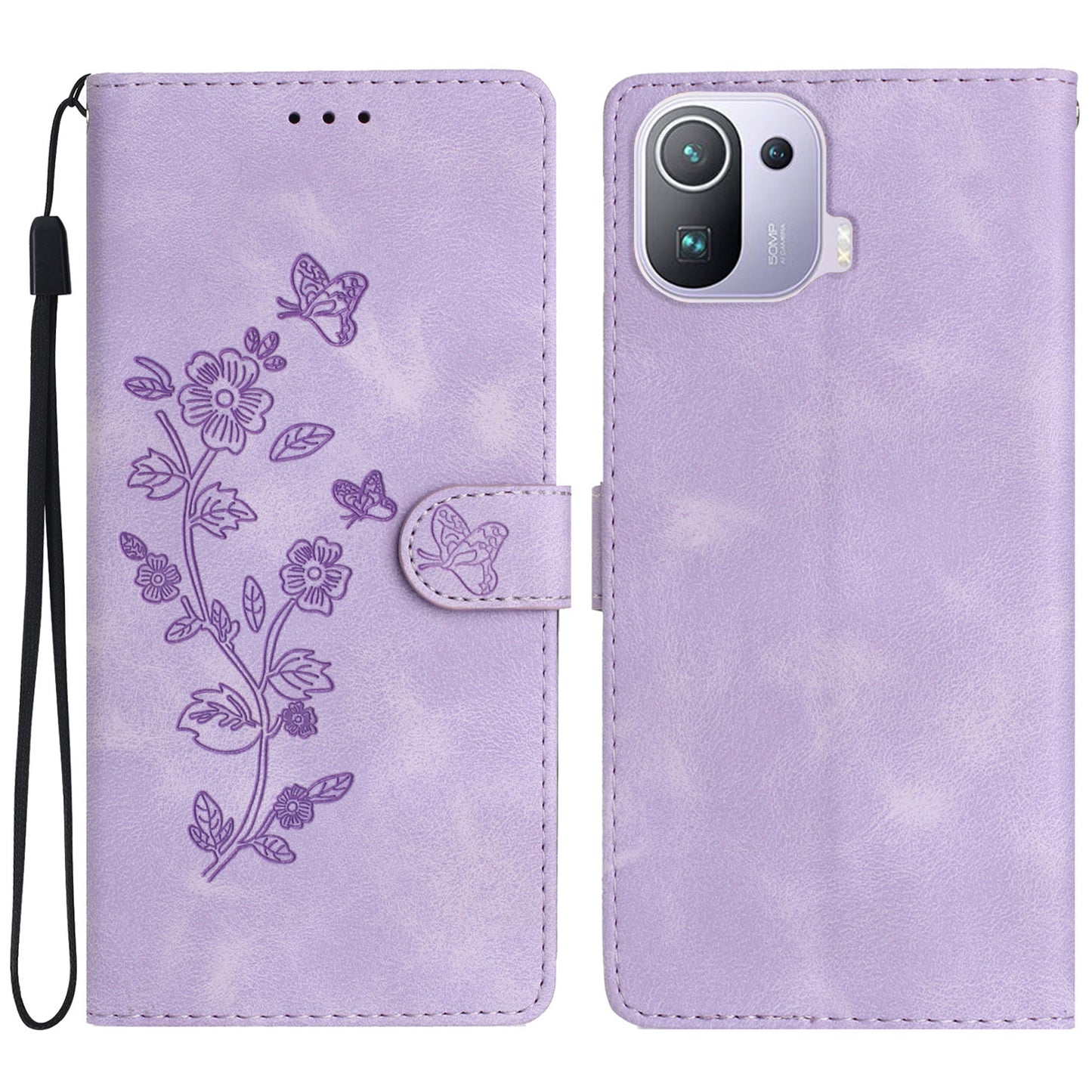 Imprinted Flower Phone Case for Xiaomi Mi 11 Pro , Shockproof Wallet Stand PU Leather Phone Cover