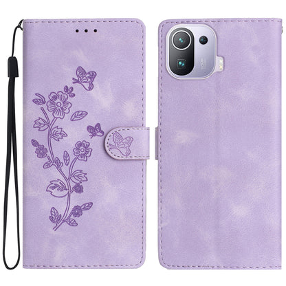 Imprinted Flower Phone Case for Xiaomi Mi 11 Pro , Shockproof Wallet Stand PU Leather Phone Cover