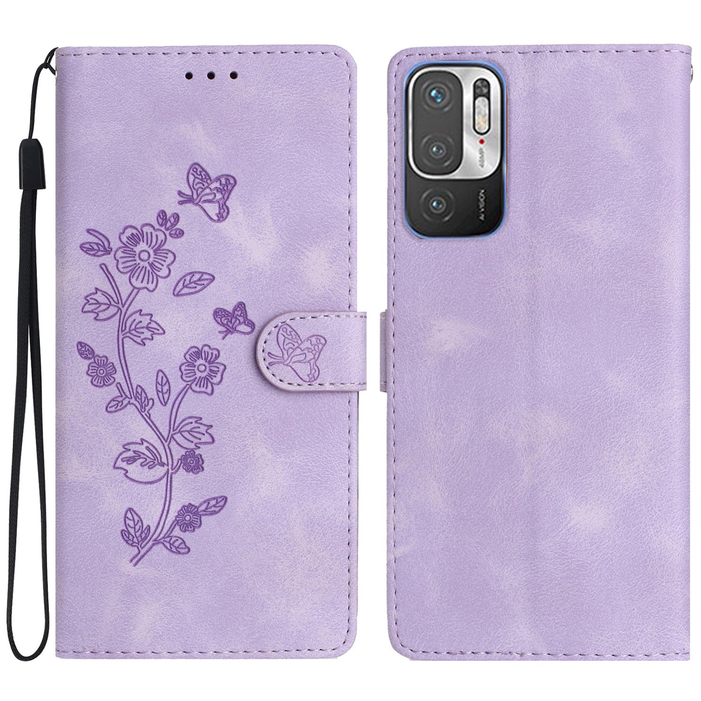 For Xiaomi Redmi Note 10 5G / Redmi Note 10T 5G / Poco M3 Pro 5G / 4G Leather Phone Cover Imprinted Flower Wallet Stand Phone Case