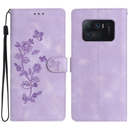 For Xiaomi Mi 11 Ultra Wallet Phone Shell Imprinted Flower Anti-Scratch Leather Mobile Phone Stand Case