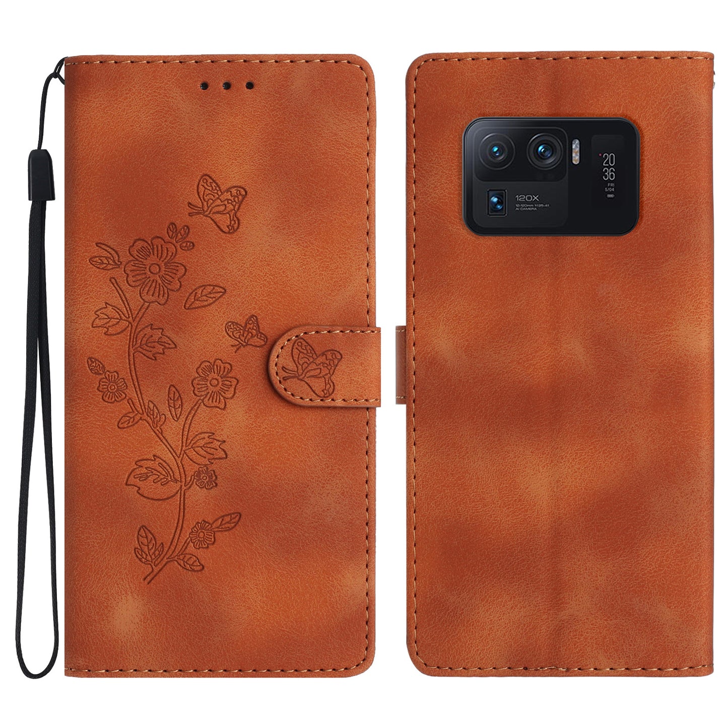 For Xiaomi Mi 11 Ultra Wallet Phone Shell Imprinted Flower Anti-Scratch Leather Mobile Phone Stand Case