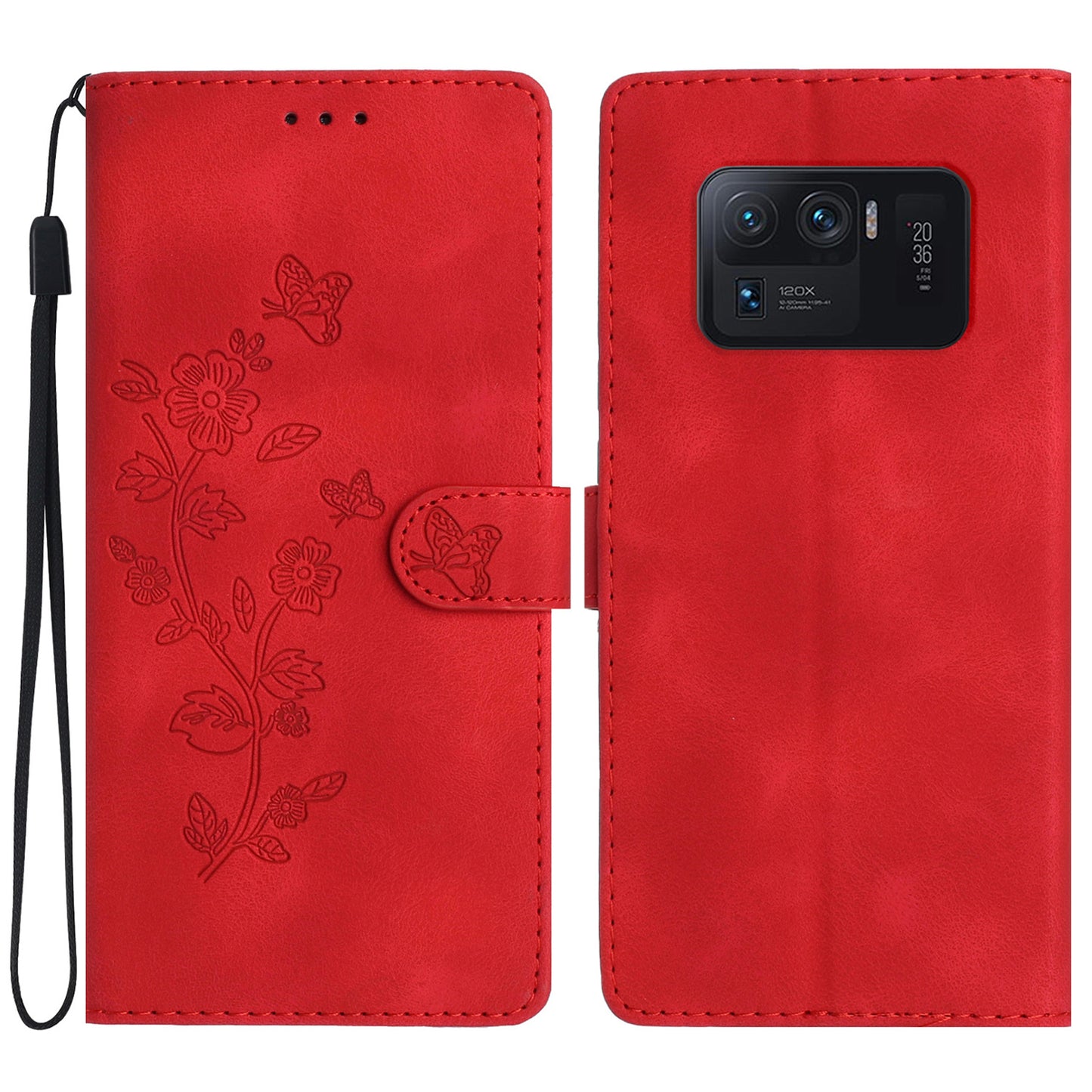 For Xiaomi Mi 11 Ultra Wallet Phone Shell Imprinted Flower Anti-Scratch Leather Mobile Phone Stand Case